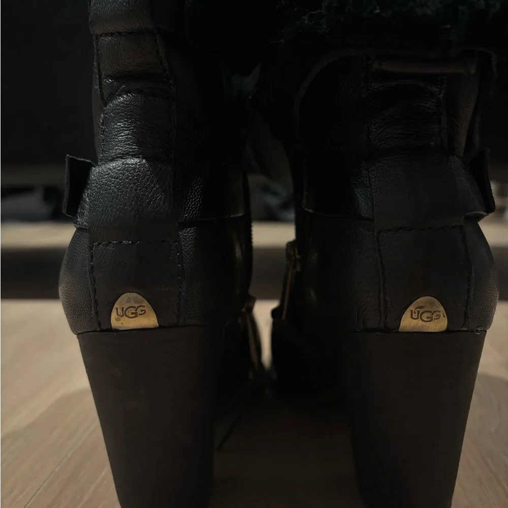 UGG Black Heeled Boots with Buckle Detail - Picture 4 of 6